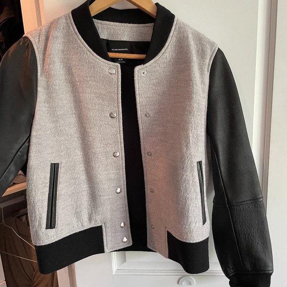 CLUB MONACO Size M Leather and Wool Varsity Jacket - Picture 1 of 3